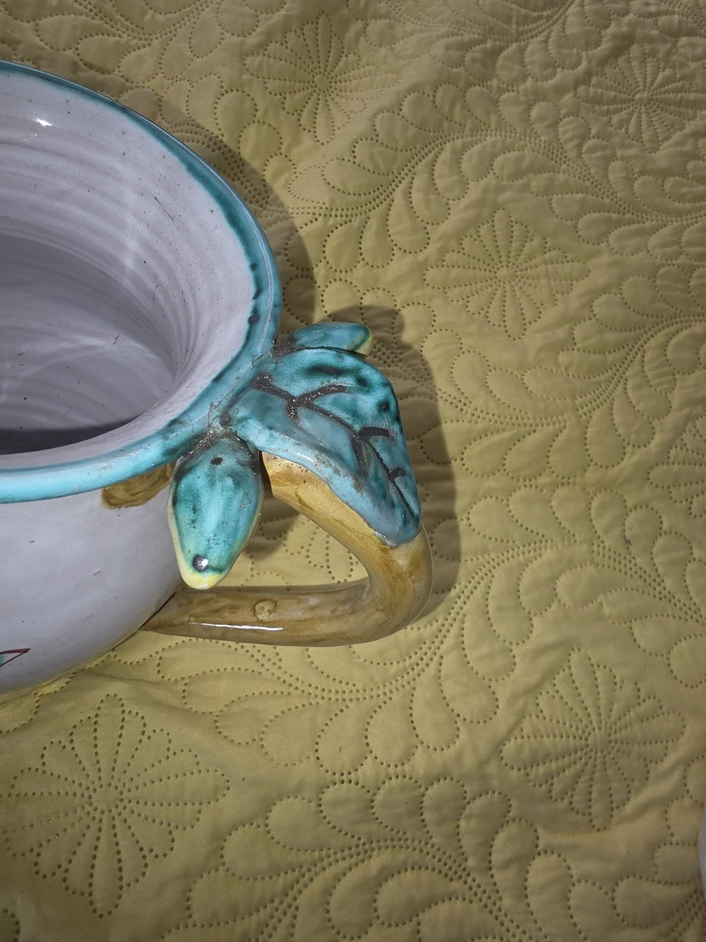 Source Unknown Hand-Painted Ceramic Pitcher with Yellow and Green Lemon Motif